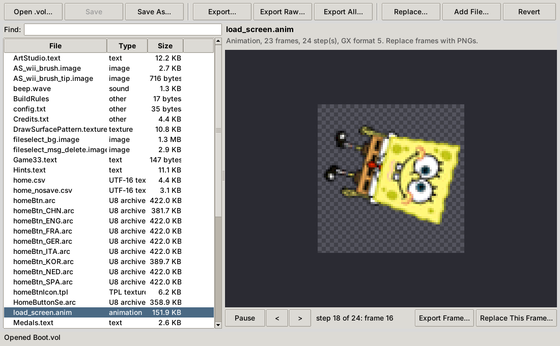 The VolKit window, playing SpongeBob's loading animation